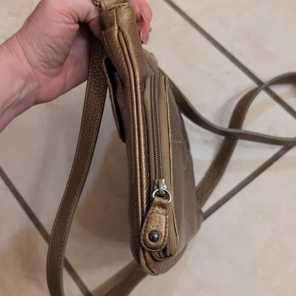 Brighton Crossbody Bag Purse Mila's Heart Antique Metallic Gold Pebble Leather - Picture 11 of 15